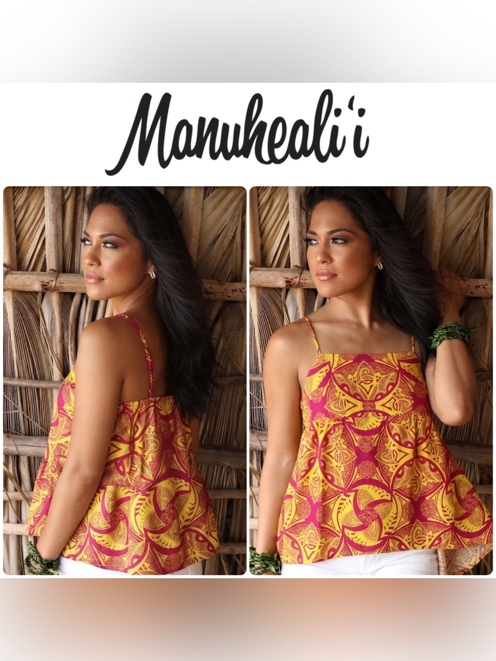 Manuheali’i Hawaii ✨ Babydoll Tank Top • Tiare Medallion • Pink & Yellow • LARGE